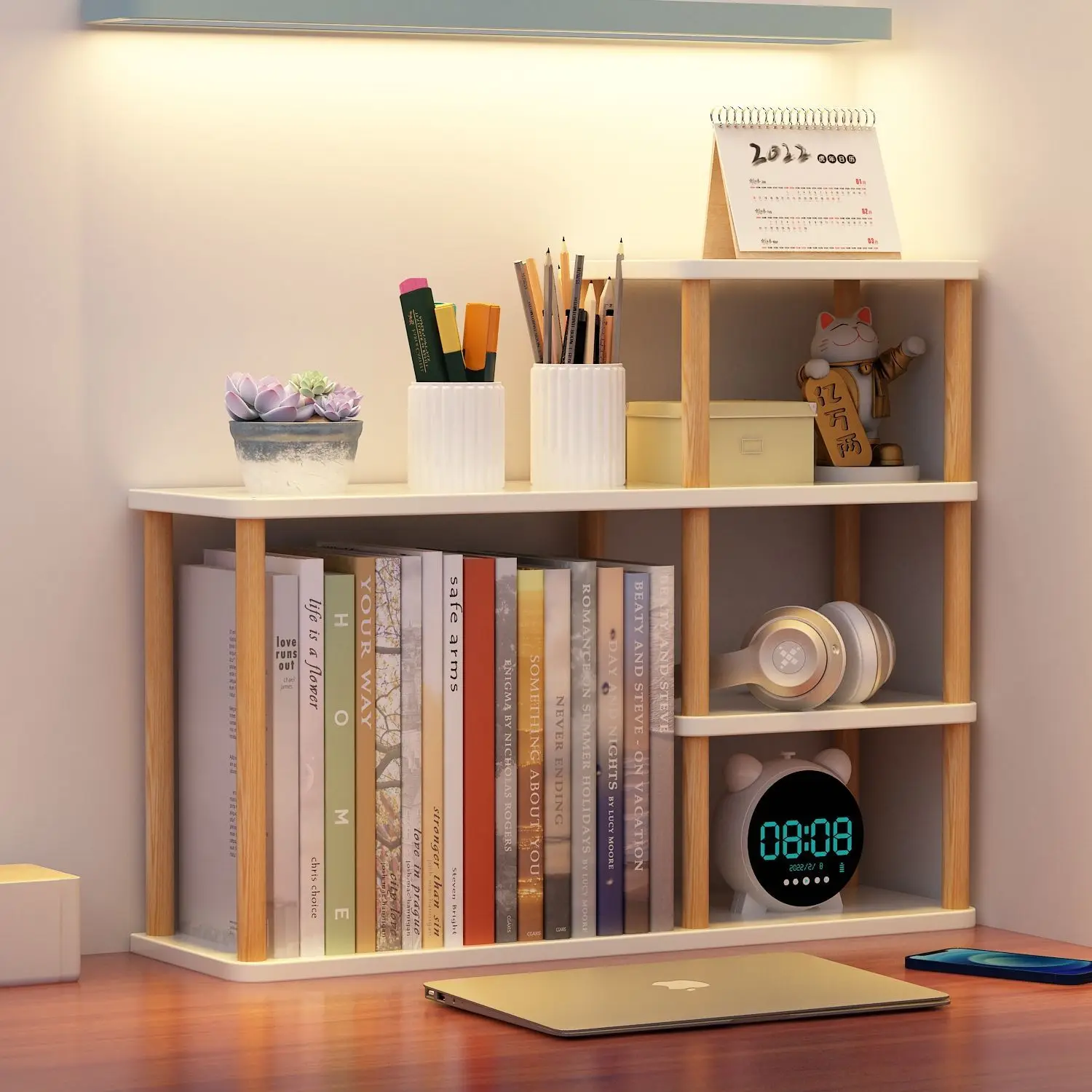 

Multifunctional 50cm Desktop Bookshelf Multilayer Magazine Storage Stationery Solid Wood Simple Organizer Shelf Office Supplies