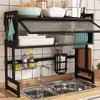 Kitchen Dish Rack Over The Sink Drying Shelf Adjustable Dustproof Cabinet Stainless Steel Kitchenware Shelves Closet Organizer 5