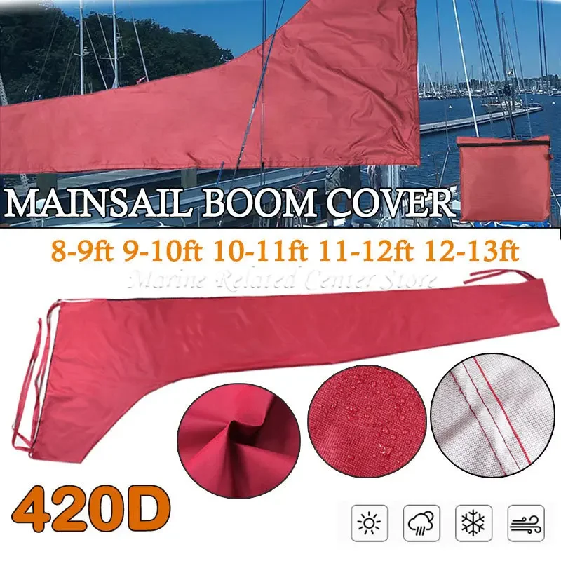 420D Red Waterproof Cover Boat Cover, Mainsail Boom Sail Cover, 9-10Ft 10-11Ft Windproof Sunshade Anti Scratch Dustproof Cover