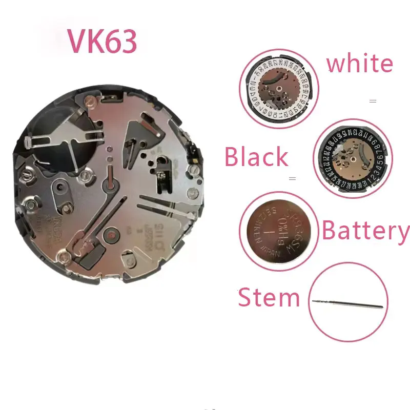 일본  VK63A 크로노그래프 쿼츠 무브먼트(배터리 포함) 일본 오리지널 메커니즘 VK63 VK61A VK67A 모드 교체용 무브먼트