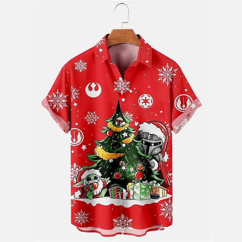 

Christmas tree casual men's shirt casual weekend autumn loose short-sleeved shirt four-way stretch fabric Christmas shirt