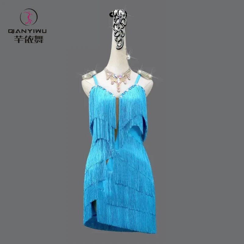 

2024 Latin Dance Dress Competition Costume Women Sex Line Clothes Female Party Girl Skirt Prom Fringed Suit Samba Practice Stage