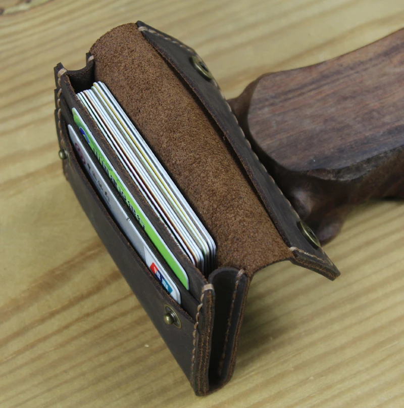 Luxury Handmade Crazy horse Genuine Leather Card Holder Men Card ID Holders Women Business Card Wallet Card Case Purse Bag Gift 6