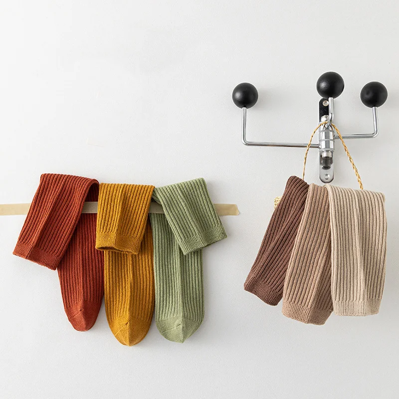 Baby Knee High Long Sock for Kids Girls Korean Fashion Solid Color Calf Sock for Children Boys Girls Striped Cotton Stockings