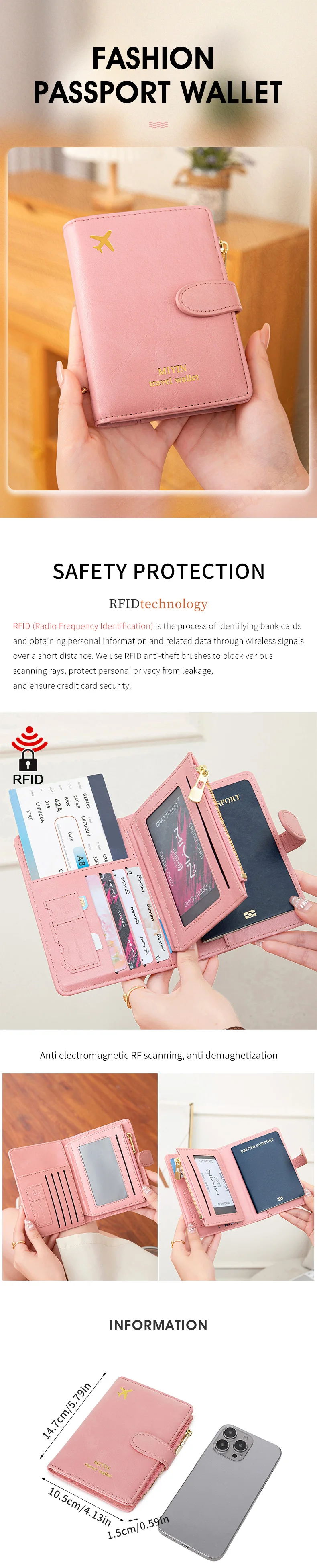 Reisepasshülle mit Flugzeugmuster, multifunktional, für Ausweis, Bankkarte, RFID, Reisepass-Clip, PU-Leder, Brieftaschenhülle, Reisezubehör – Detail 1