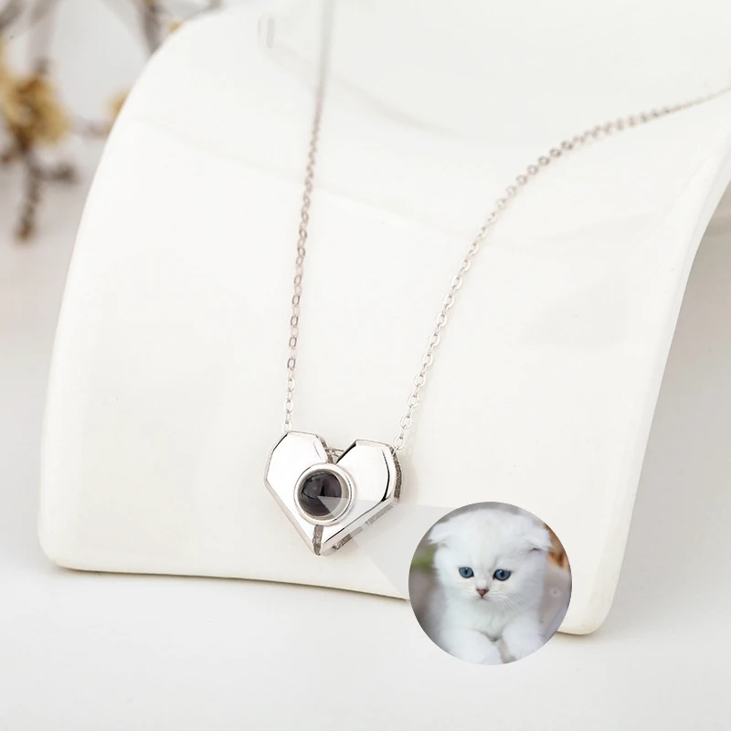 925 Sterling Silver Personalized Photo Necklace Projection Necklace Custom Picture Heart Pendant Lover Family Gift Women Jewelry