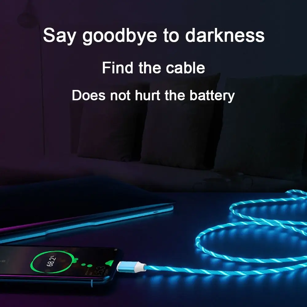 LED USB C 와이어 발광 유형 C 고속 충전 마이크로 USB 충전 와이어 빛나는 케이블 유형 C 데이터 코드 휴대폰 충전 케이블