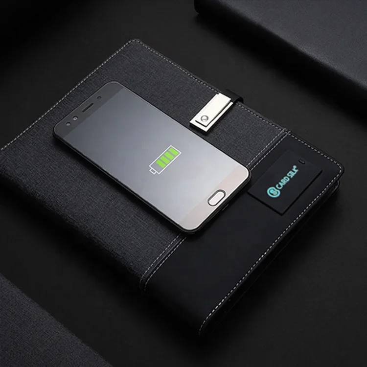 A5 맞춤형 브랜드 PU 가죽 노트북, 보조배터리 무선 충전 USB 드라이버 포함