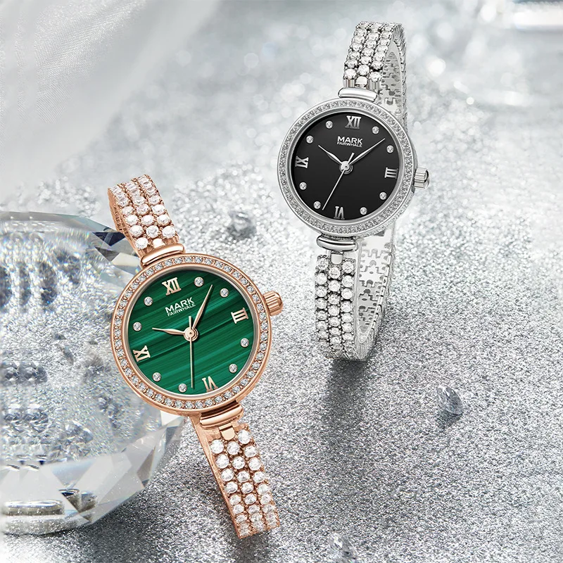 MARK FAIRWH Watch Women's Light Luxury Diamond Set Atmospheric Simple Fashion Small Green Watch Waterproof Quartz