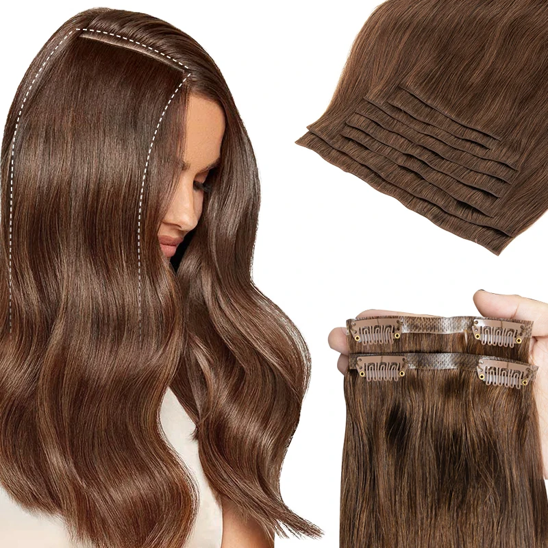 Hair Extensions Invisible Clip In Human Hair Extension 7Pcs/set 12-24inch 100G 120G