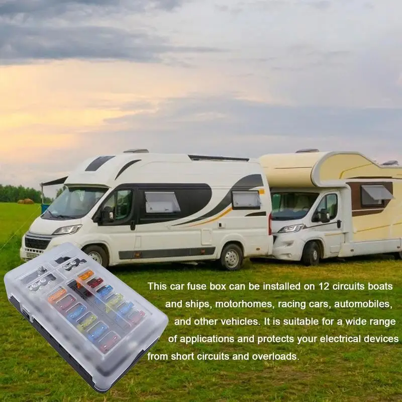 

12-полосный автомобильный блок предохранителей со встроенным индикатором, водонепроницаемый винтовой блок предохранителей высокой емкости для автомобиля с положительными и отрицательными полюсами для автофургона