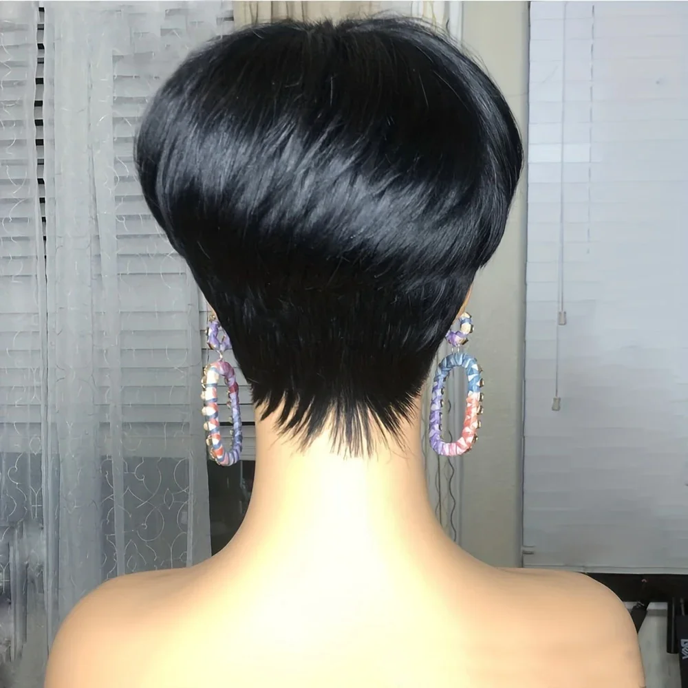 Short Pixie Cut Wigs for Black Women Cut Short Wavy Layered Natural Machine Human hair wigs