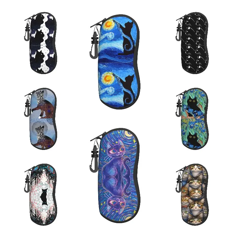 Glasses Case Black Cats Looking Out Of The Corner Portable Zipper Glasses Case Unglasses Cover Storage