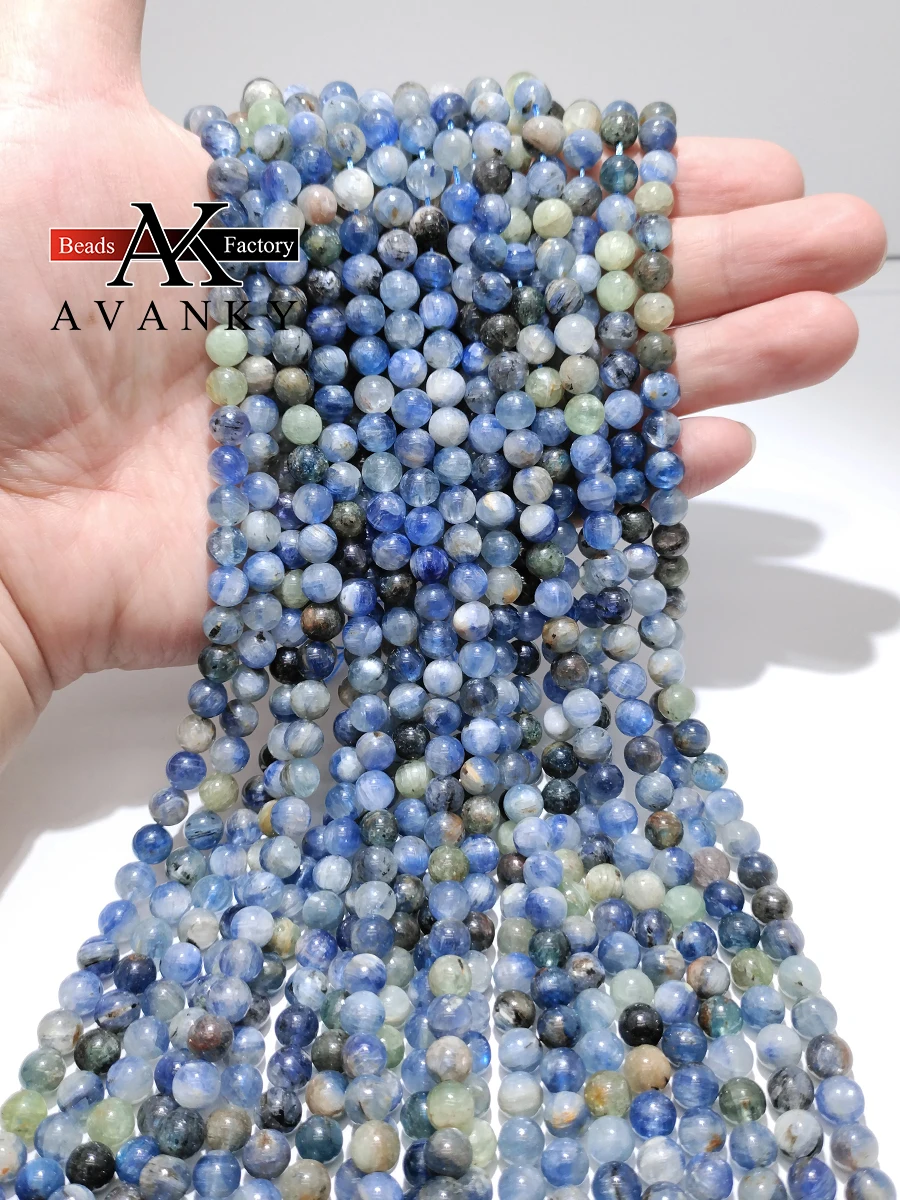 

Natural Blue Kyanite Crystal Round Space Loose Strand Beads 6mm 8mm 10mm 15" Pick Size for DIY Jewelry Making Bracelet