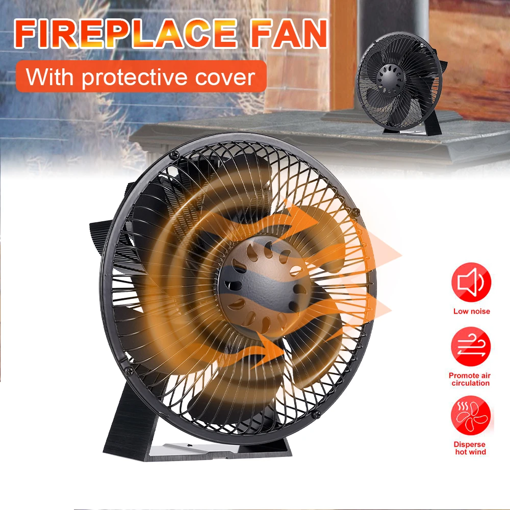 

Fireplace Fan with Protective Cover 6 Blades Heat Powered Stove Fan Log Wood Burner Quiet Fan Home Efficient Heat Distribution