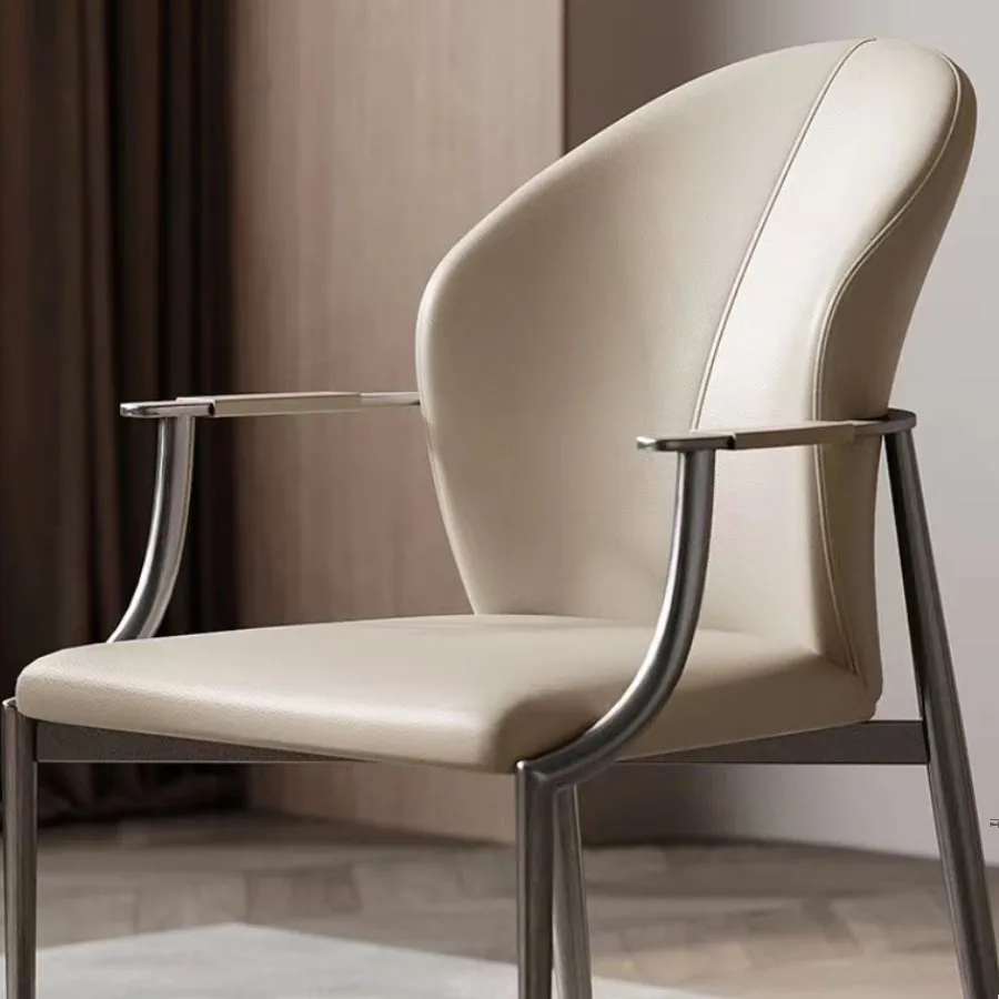 Trendy Dining Chair Italian Style Design Armrests Leather Back Cushion Mid Century Chairs Classic Chaise Longue Home Furniture