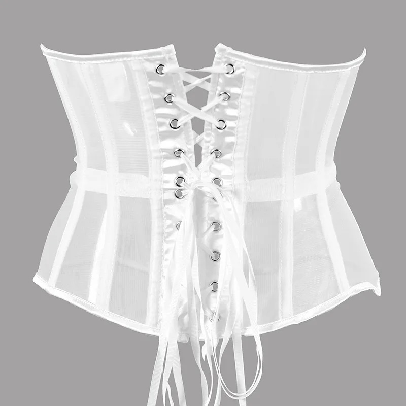 Damen-Taillenkorsett mit 16 Stahlstäben, transparentes Netzgewebe, Schnürung, schlankmachender Trainer, Rot, Schwarz, Beige, XXS bis 5XL – Detail 13