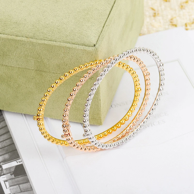 2022 Hot Top Brand Pure Sterling Jewelry Luxury Brand Rose Gold Beads Bangle Wedding Jewelry Around Classic Bangle