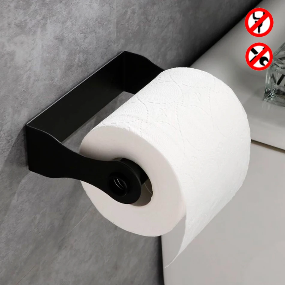 

Paper Roll Holder 304 Stainless Steel Adhesive Black Kitchen Bathroom Lavatory Toilet Paper Towel Rack Wall Mount Tissue Hanger