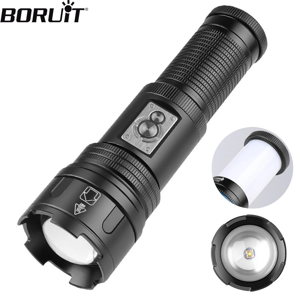 

BORUIT Powerful LED Flashlight 30W 2000LM USB C Rechargeable Torch Zoomable Torch Built-in Battery Camping Fishing Lantern