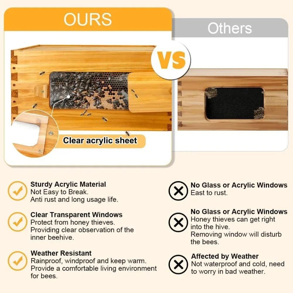 10-Frame Langstroth Bee Hive, Starter Kit with Beehive Frame and Waxed Foundation, 1 Deep Beehive Box & 1 Medium Box