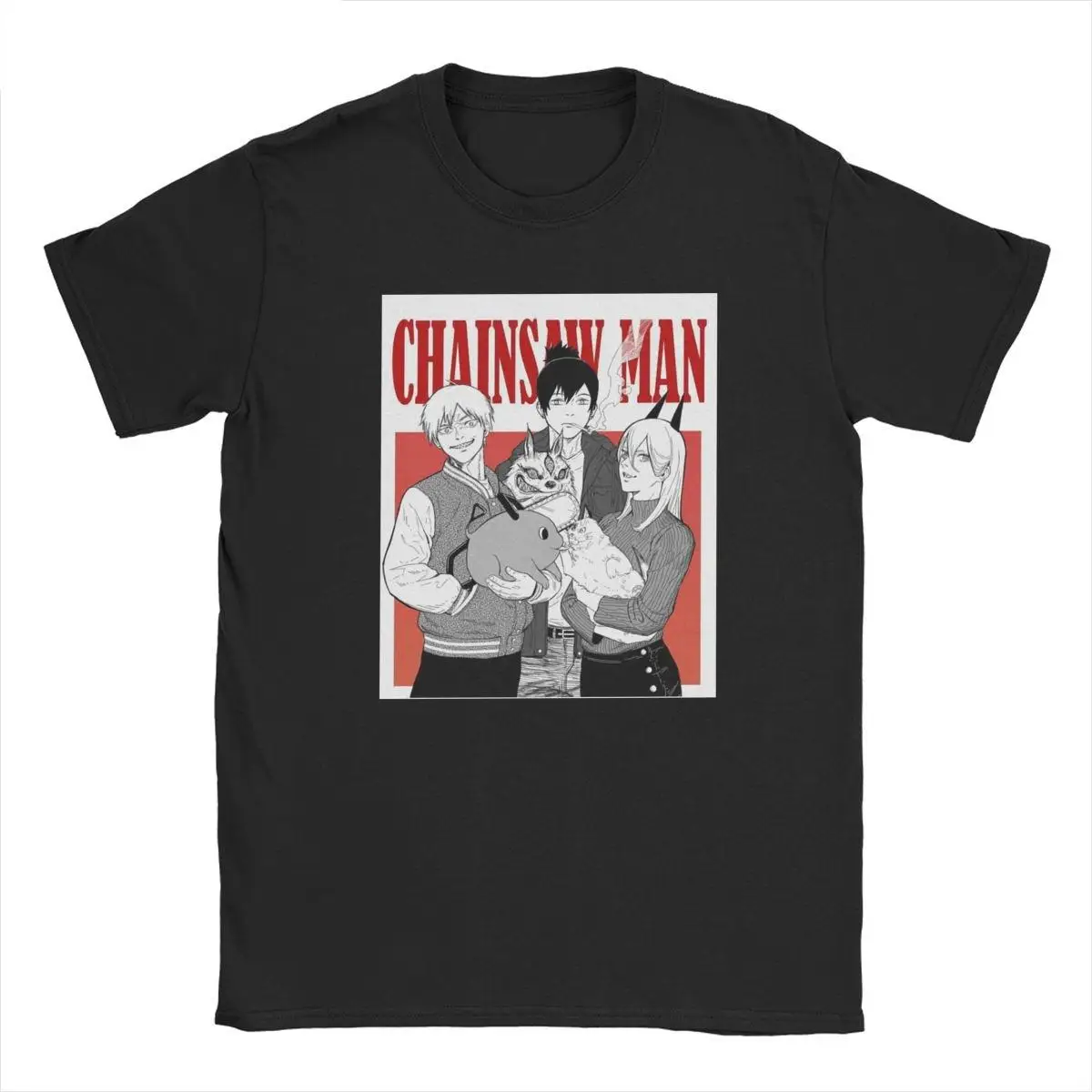 

Pet Trio Chainsaw Man T-Shirt Men Anime Manga Leisure 100% Cotton Tees Crew Neck Short Sleeve T Shirts Gift Idea Clothes