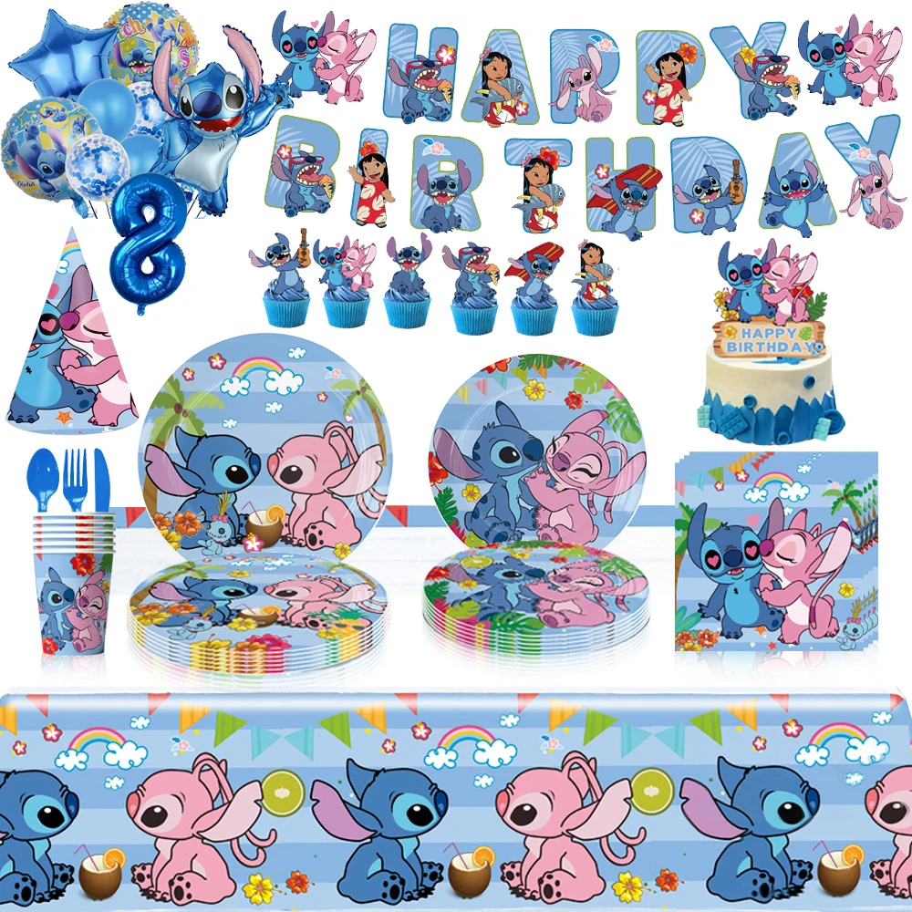 

Cartoon Lilo & Stitch Themed Birthday Party Decoration Supplies Disposable Cutlery Balloon Background Baby Shower Kid Boy Gift