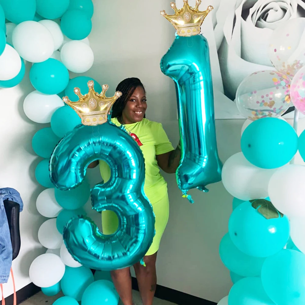 Teal Blue Number Balloon Large 32inch Digital Number 0-9 Teal Blue Turquoise Foil Balloons for Anniversary Birthday Party Decor