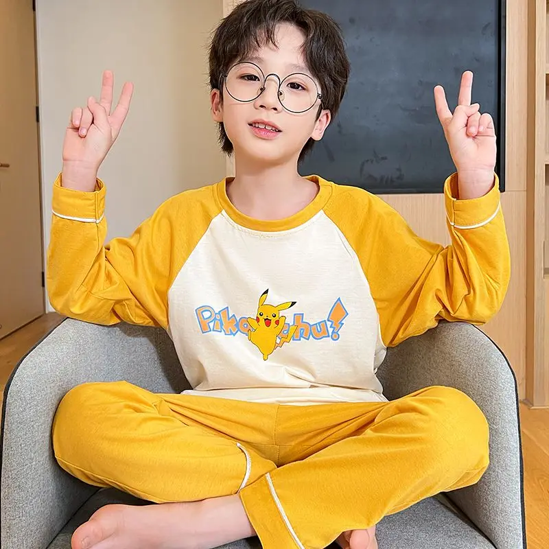

Pokemon Spring and Autumn New Children's Pajamas Cute Anime Cartoon Pikachu Cotton Pajamas Set Home Clothes Halloween Gift