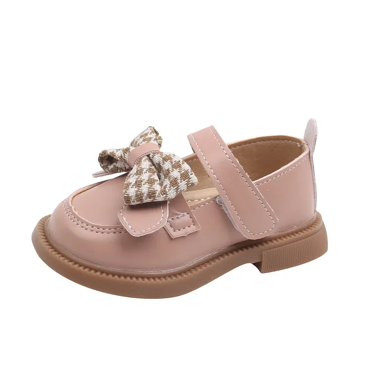 Children Leather Shoes Girl's Cute Houndstooth Bow-tie Shallow Shoes Baby's High-quality Casual Wedding Party Kids G04271