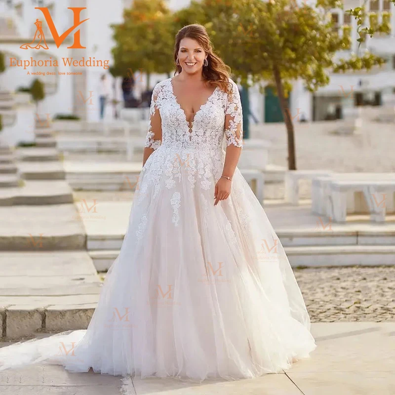 

Vestidos De Novia Wedding Dress For Woman Robe Mariee Casamento 2023 Boda Civil Ball Gown Plus Size Half Sleeve Boho Appliques