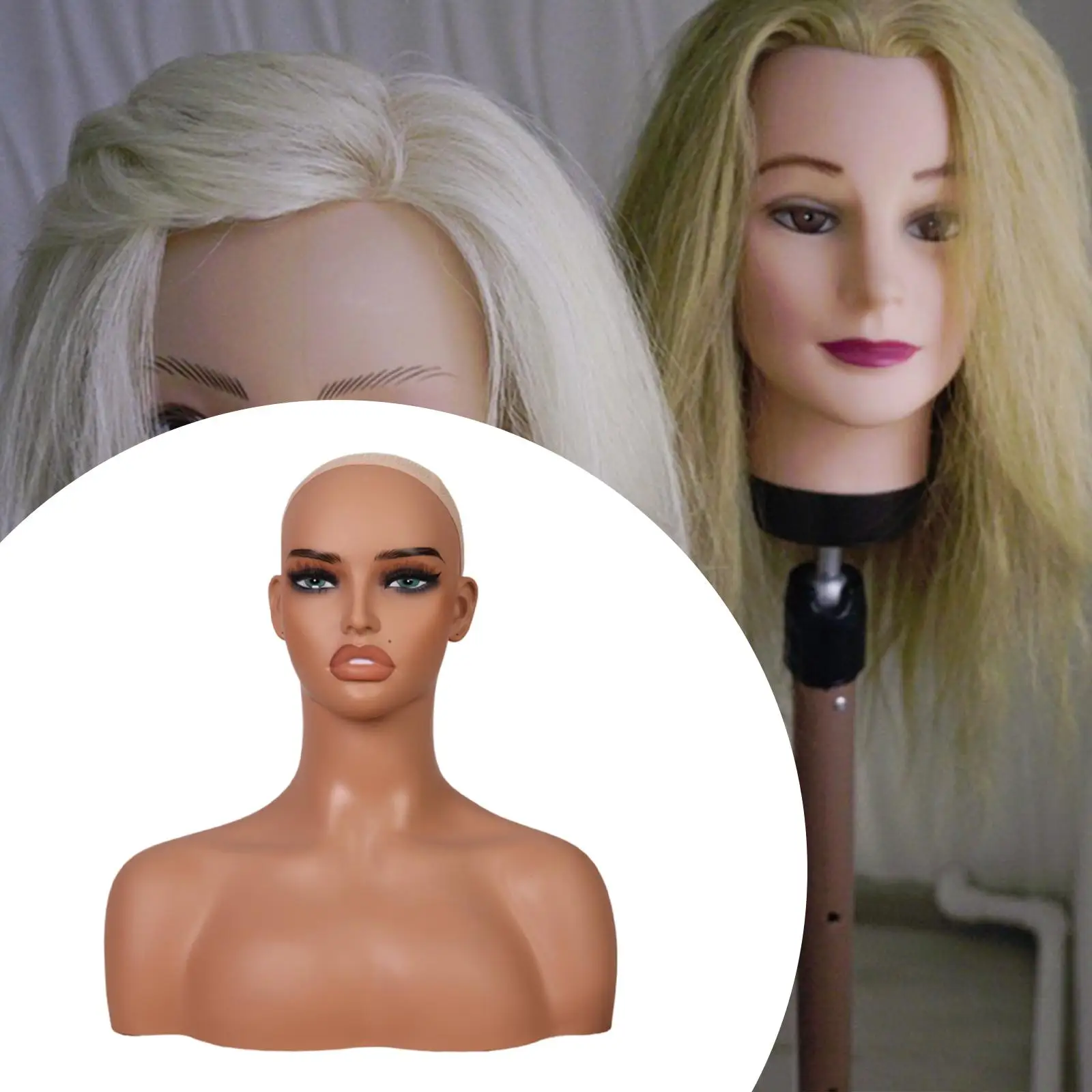 Mannequin Head PVC Wig Display Stand for Wig Necklace Earrings Displayiny