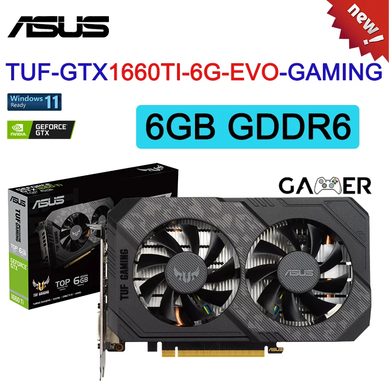 ASUS TUF GTX1660TI 6G EVO GAMING GTX1660S O6G Graphics Cards GDDR6 14000MHz  192bit Mining Placa-mãe GPU Desktop Video Card New