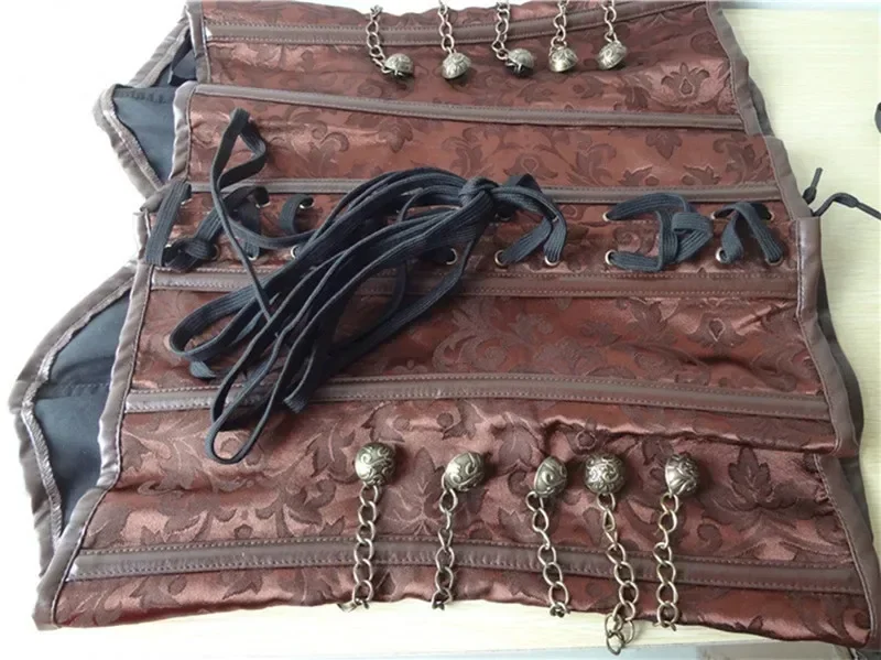 Steampunk Corsets And Overbust Leather Corset Steel Bone Spiral Tops Chain Gothic Vintage Pirate Bustiers Plus Size Black Brown