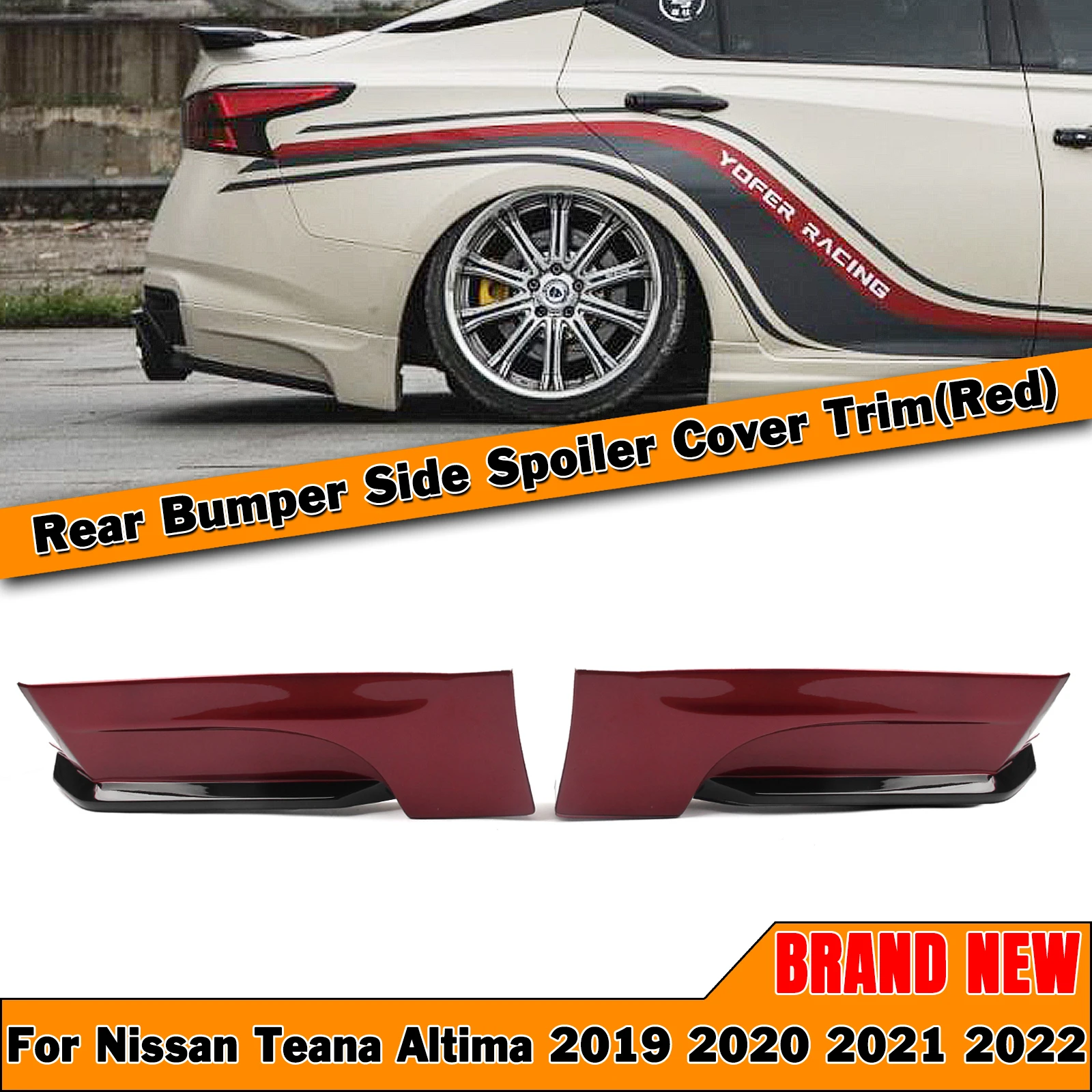 YOFER Rear Bumper Side Trim Car Glossy Black Lower Spoiler Corner Cover Guard Plate For Nissan