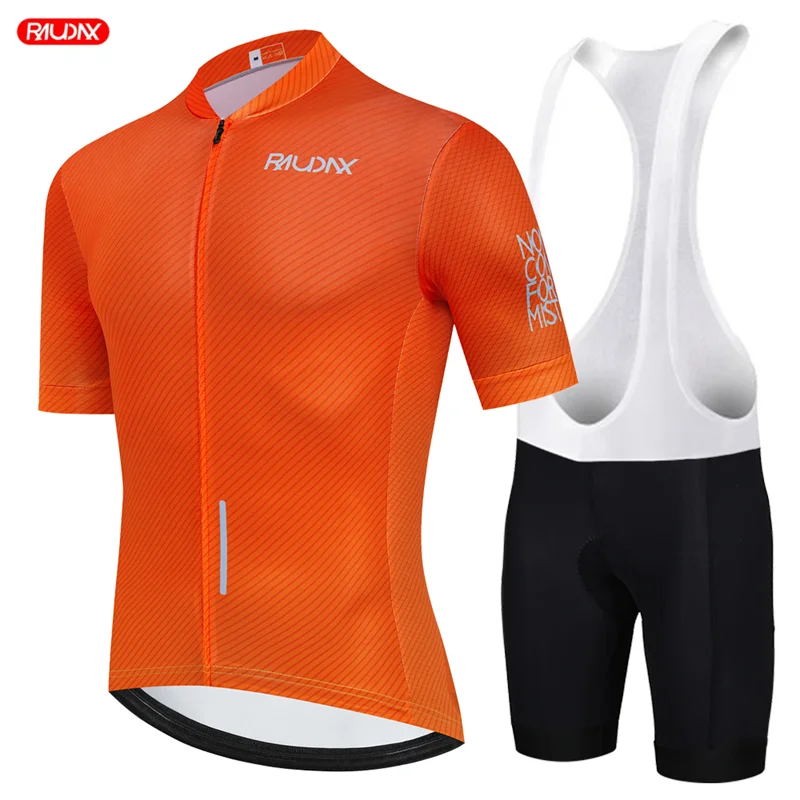 RAUDAX Bicycle Clothes Orange Cycling Jersey Set Summer Road Bike Short Sleeve Cycling Clothing Men Mtb Jersey Set Sport Wear