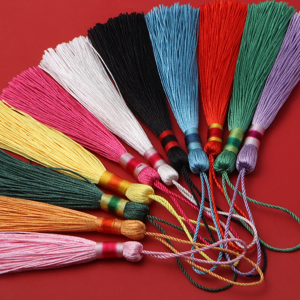 10pcs 14.5cm 폴리 에스터 실크 태슬 코드 브러쉬 북마크 만들기 공예품 참 펜던트 새틴 태슬 DIY 수제 재료 장식