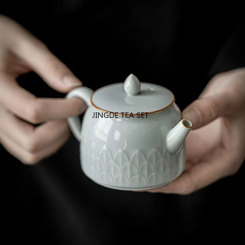 150ml premium handmade embossed lotus petal ceramic teapot home creative relief with filter Kung Fu tea set