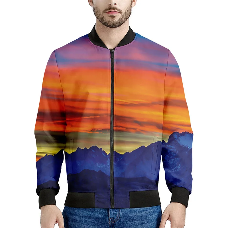 thumbnail image 1 of Chaqueta de montaña con estampado 3D de moda para hombre, sudadera de gran tamaño con patrón escénico natural, chaquetas de bombardero con cremallera y mangas largas, 1 of 5