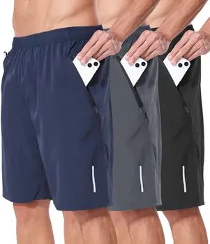 3 Pack Men's Athletic Shorts Sets 9' Gym Workout Short with Zippered Pockets Running Joggers Basketball Gift 1