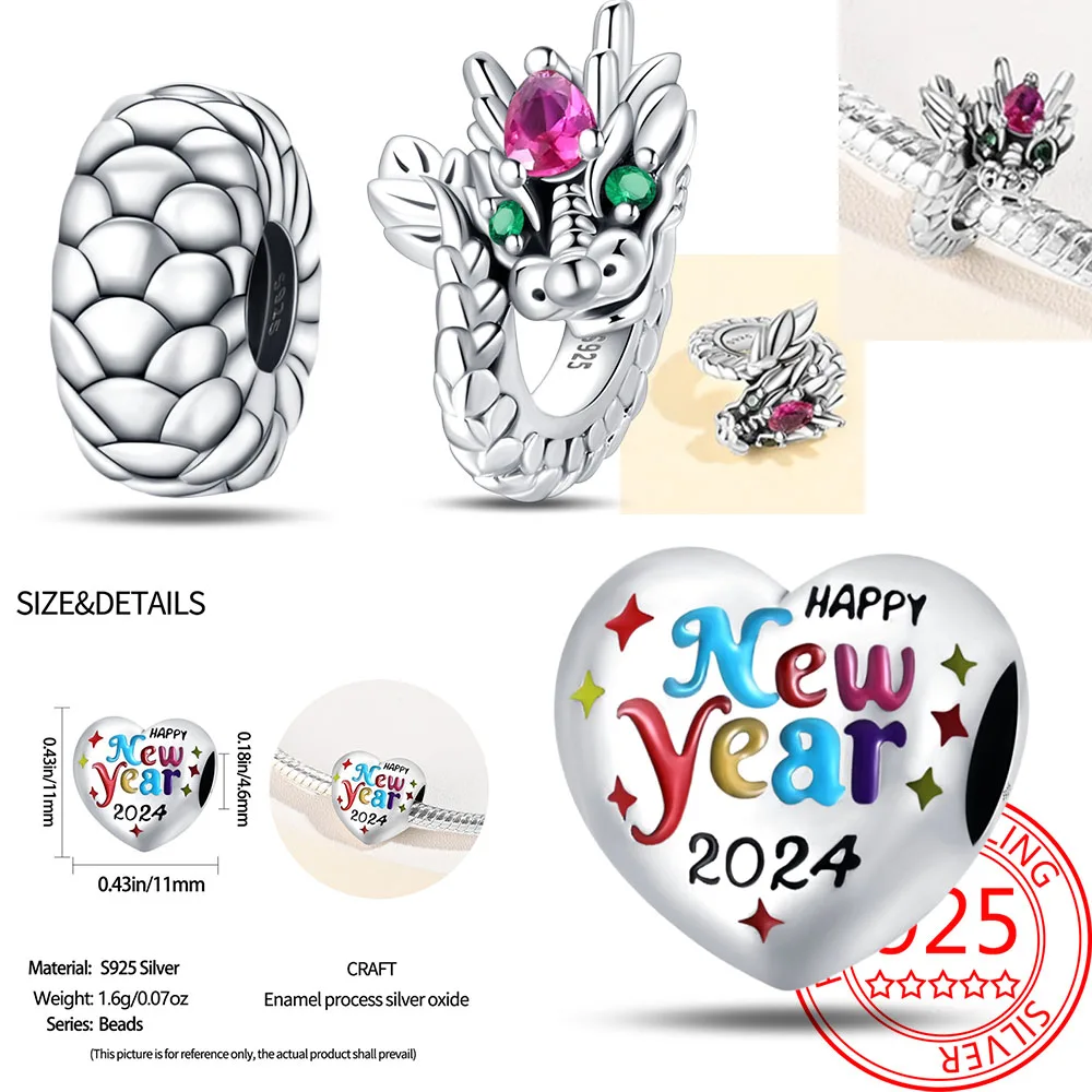중국 스타일 925 스털링 실버 새해 비즈 및 드래곤 체중계 안전 버클 및 드래곤 조디악 비즈, 맞춤 판도라 팔찌, 매력 비즈 