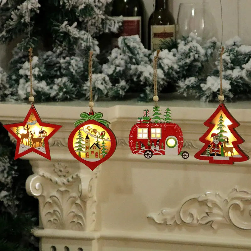 Coffret de décoration,Pendentif de sapin de noël en bois,guirlande