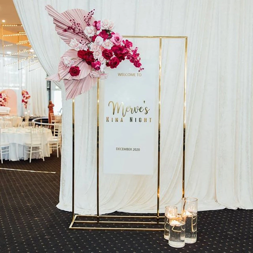 

200x120 см свадебная АРКА квадратный фон стойка Блестящий металлический позолоченный наружный искусственный цветок дверь полка рамка