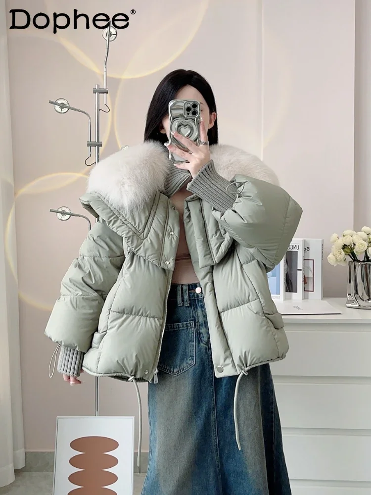 

Fashionable Fox Fur Collar Fur Coat for Women 2023 Winter New Short Thickened Warm White Goose Down Down Jacket Parka Female