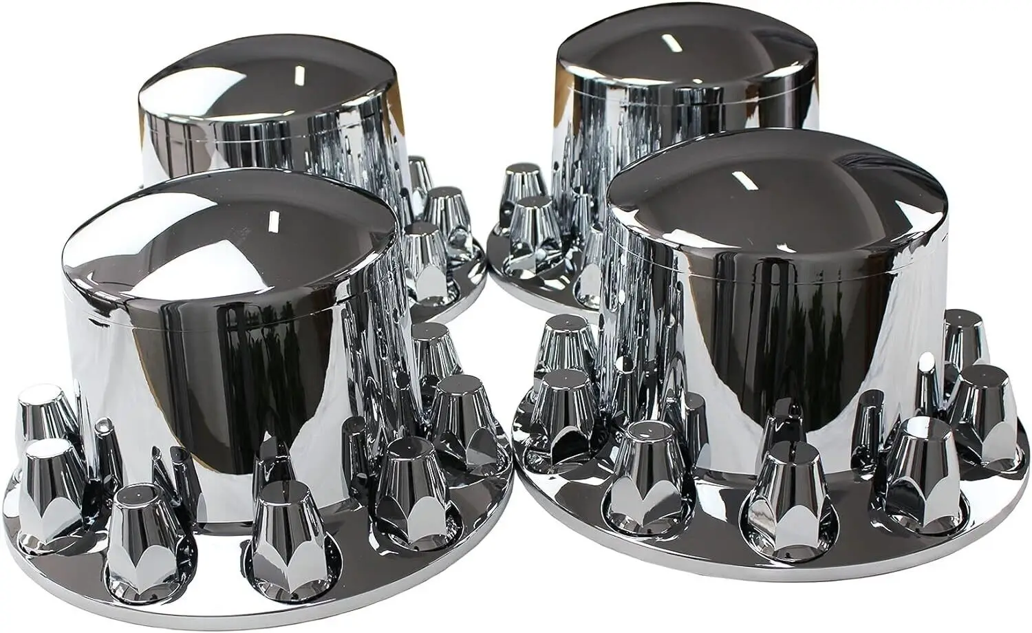 Chrome Hub Cover Kit Semi Truck 33mm Lug Wheel Axle Covers Front & Rear Spiked
