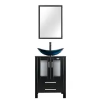 Modern 24" Black Bathroom Vanity Sink Combo with Blue Boat Glass Vessel Sink & Water Save Faucet & Storage Space & Easy Assembly 2