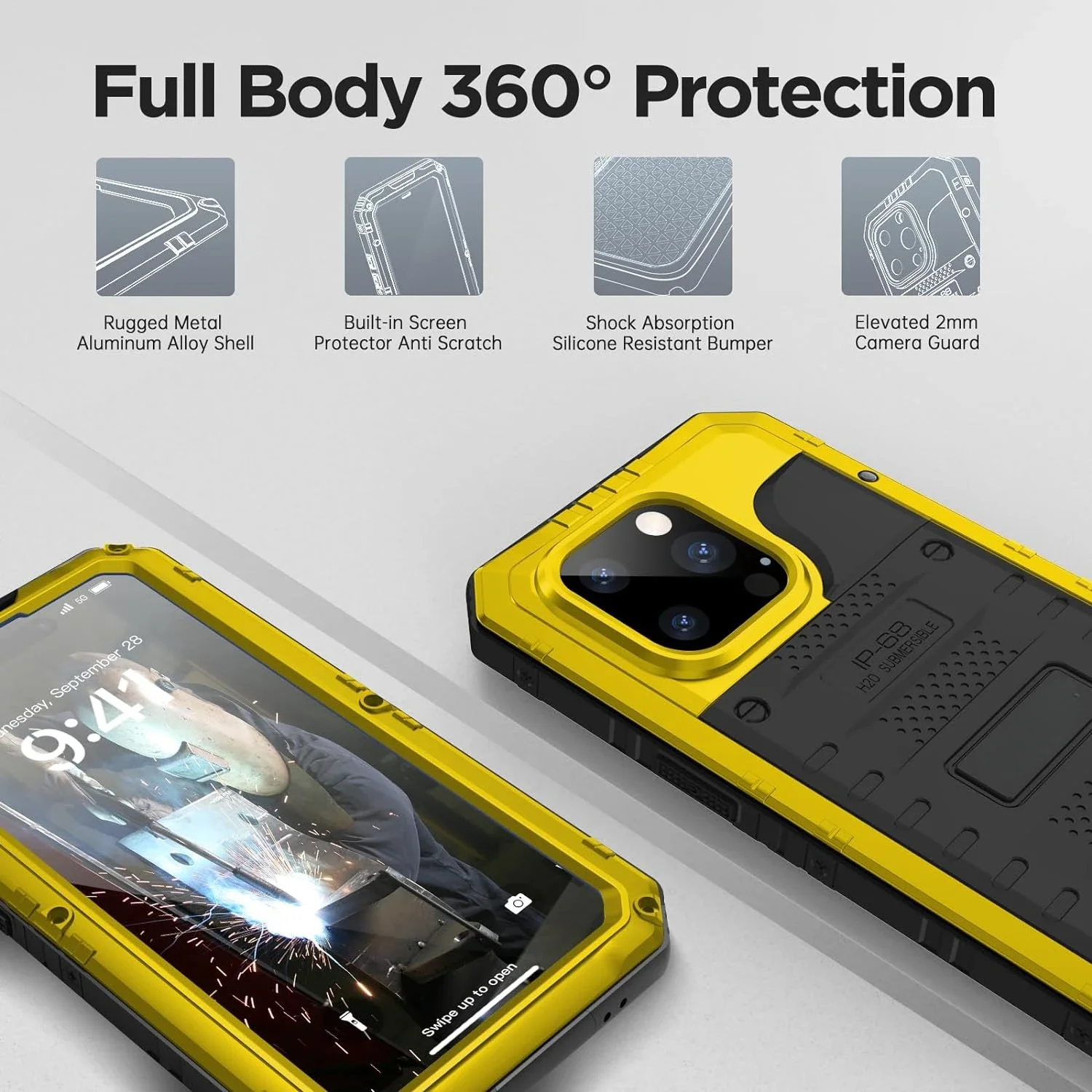 For iPhone 15 14 13 12 11 Pro Max XS XR 8 7 6 Plus SE3 IP68 Waterproof Rugged Metal Armor Case Shockproof Cover Screen Protector