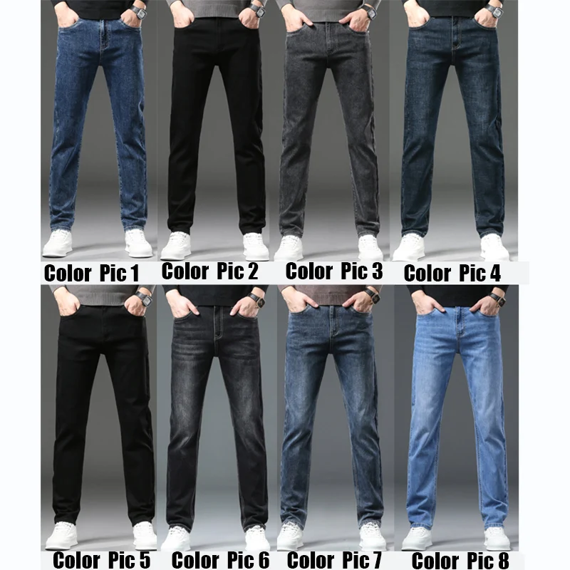 Men's Winter Snow Jeans Warm Stretch Straight Leg Thermal Jeans Man Fleece Denim Long Pants Blue Gray Fashion Classic Trousers 6