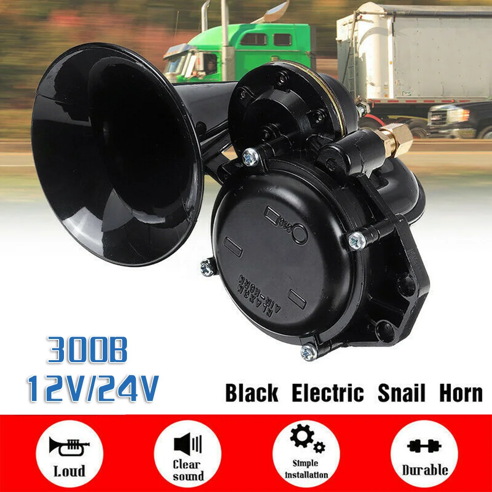 

1pc Black Vehicle Horn Loud 300DB 48W 12V Electric Snail Air Horn ABS Metal For Car Motorcycle Truck Boat Multi-tone Claxon Horn