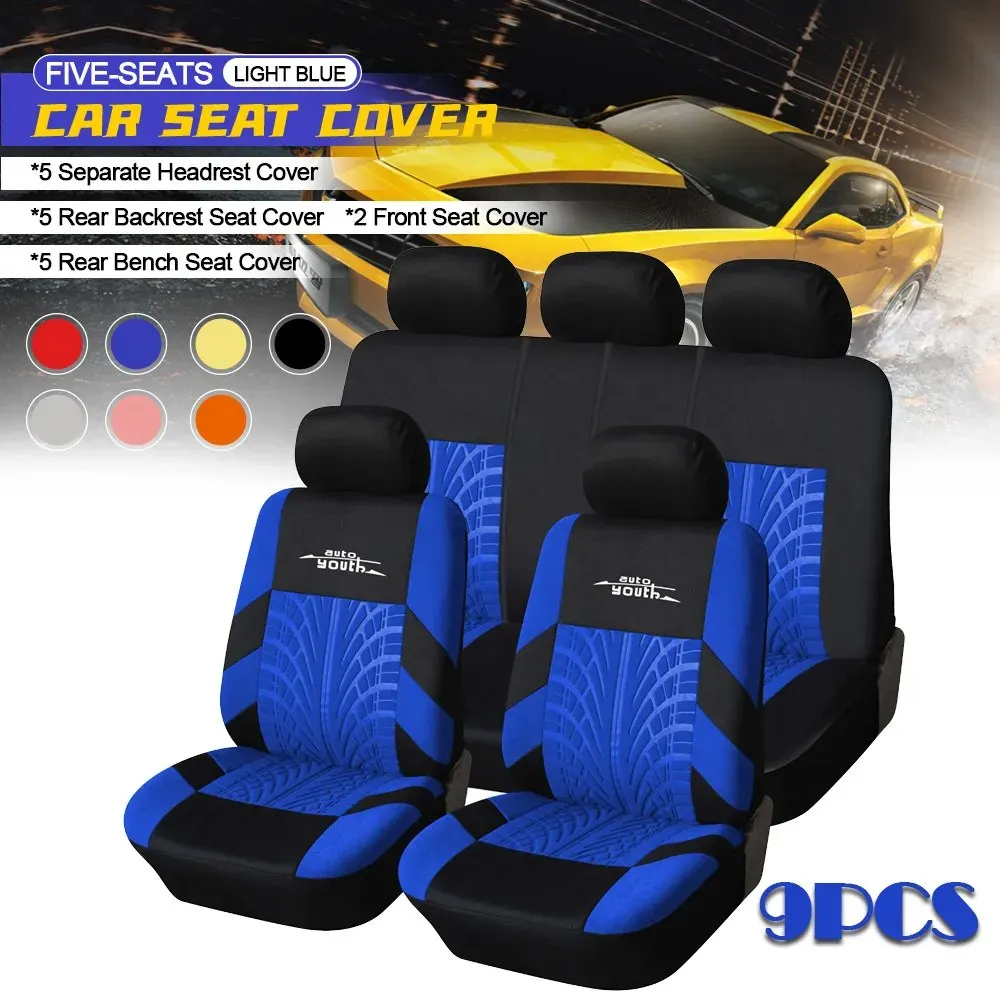 7 pièces housses de siège de voiture ensemble universel Polyester tissu  auto housses de siège convient BLUE-2PCS - Cdiscount Auto